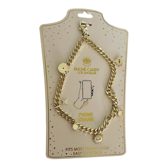 Phone Candy Accessories - Phone Candy Los Angeles Phone Charm, Gold Wristlet Chain, 7 Gold-Tone Charms.